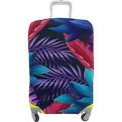 Background With Violet Blue Tropical Leaves Luggage Cover (large)