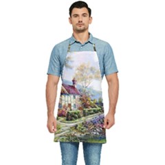 Colorful Cottage River Colorful House Landscape Garden Beautiful Painting Kitchen Apron
