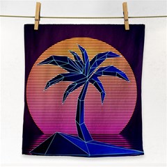 Abstract 3d Art Holiday Island Palm Tree Pink Purple Summer Sunset Water Face Towel