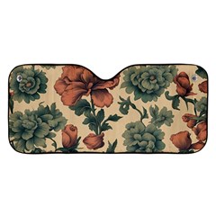 Victorian Beige And Teal Flower Pattern Car Windshield Sunshade